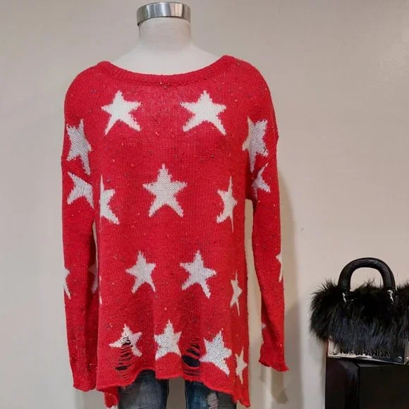 💥HOT ITEM💥Seeing Stars Speckled Distressed Lennon Sweater in Scarlet Red - Picture 9 of 16